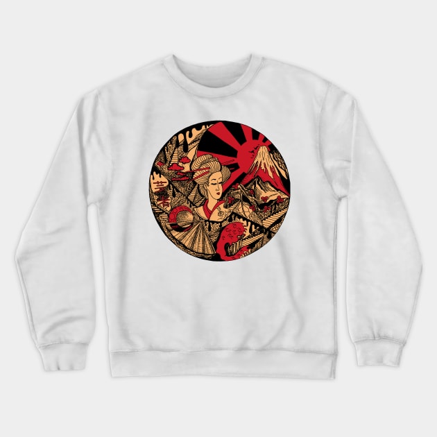 Red and Cream Dreaming of Japan Crewneck Sweatshirt by kenallouis